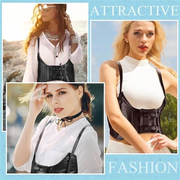 2 Pieces Women Fashion Faux Leather Corsets Waist Belt